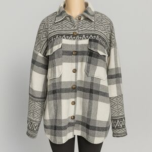Davi & Dani Plaid Aztec Button-Front Shacket
